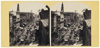 (STEREO VIEWS) Group of 265 views of New York City, including bustling street scenes and harbor views, as well as Central Park, Coney I